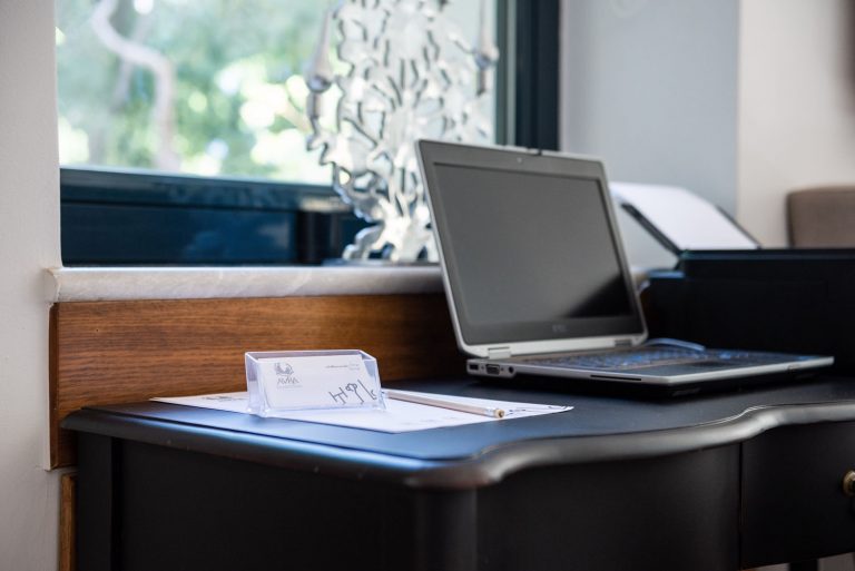laptop on a table