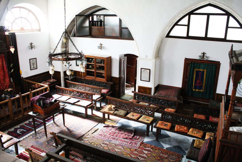 Praying room inside the synagogue from above